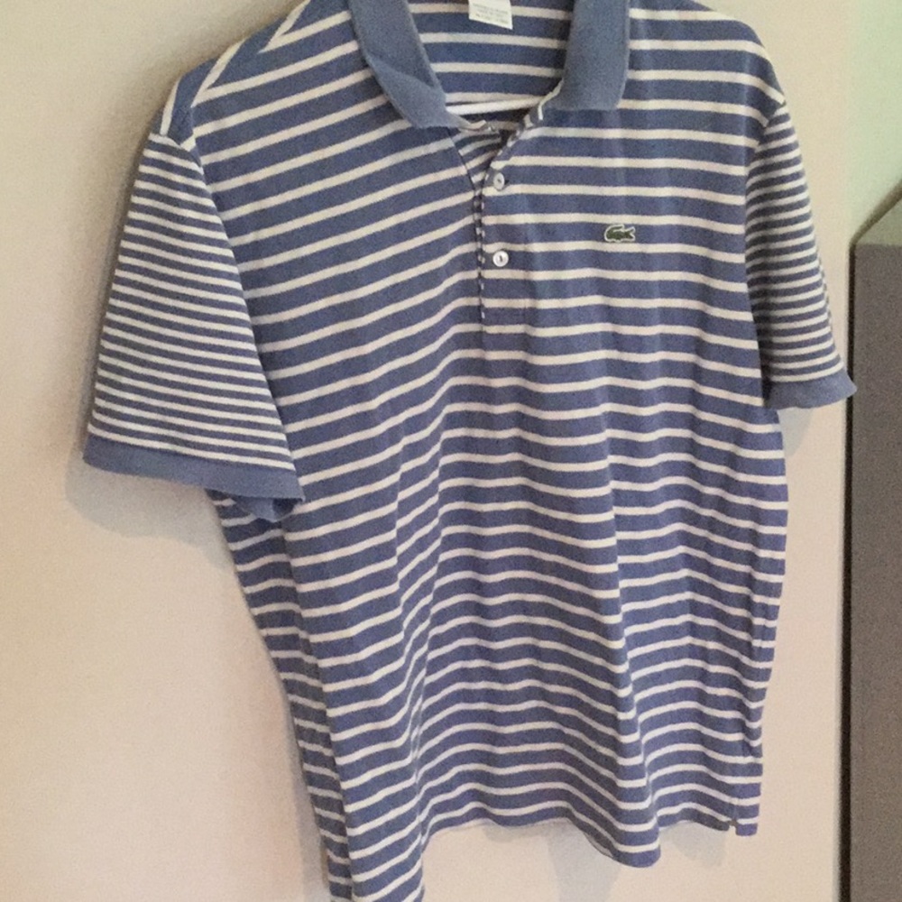 Men's Lacoste Polo Size 6, blue and white striped